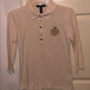Ralph Lauren Cotton Henley T-Shirt with Embroidered Crown Crest #0095